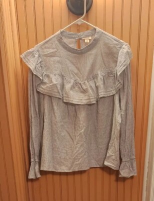 NWT Women's Ana Striped Ruffle Blouse Size 0X
