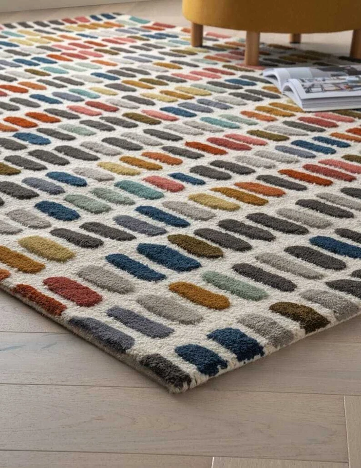 Alfombra acolchada a mano roja rosa moderna alfombra alta baja alfombra de guijarros multicolor lana suave Foto 3 de 4