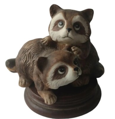 Homco Vintage Raccoons Figurine 1454 Playful Babies Collectible Porcelain 3 