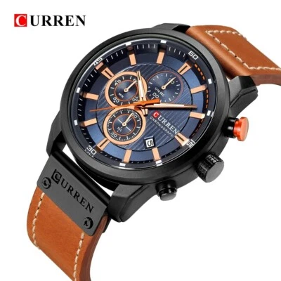 Curren Herren Luxus Leder Armbanduhr Chronograph Wasserdicht Datum Analog Quarz - Bild 1 von 4