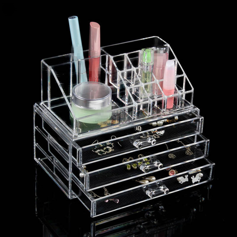Clear Makeup Case Cosmetic Drawers Jewelry storage Acrylic Cabinet Box ...