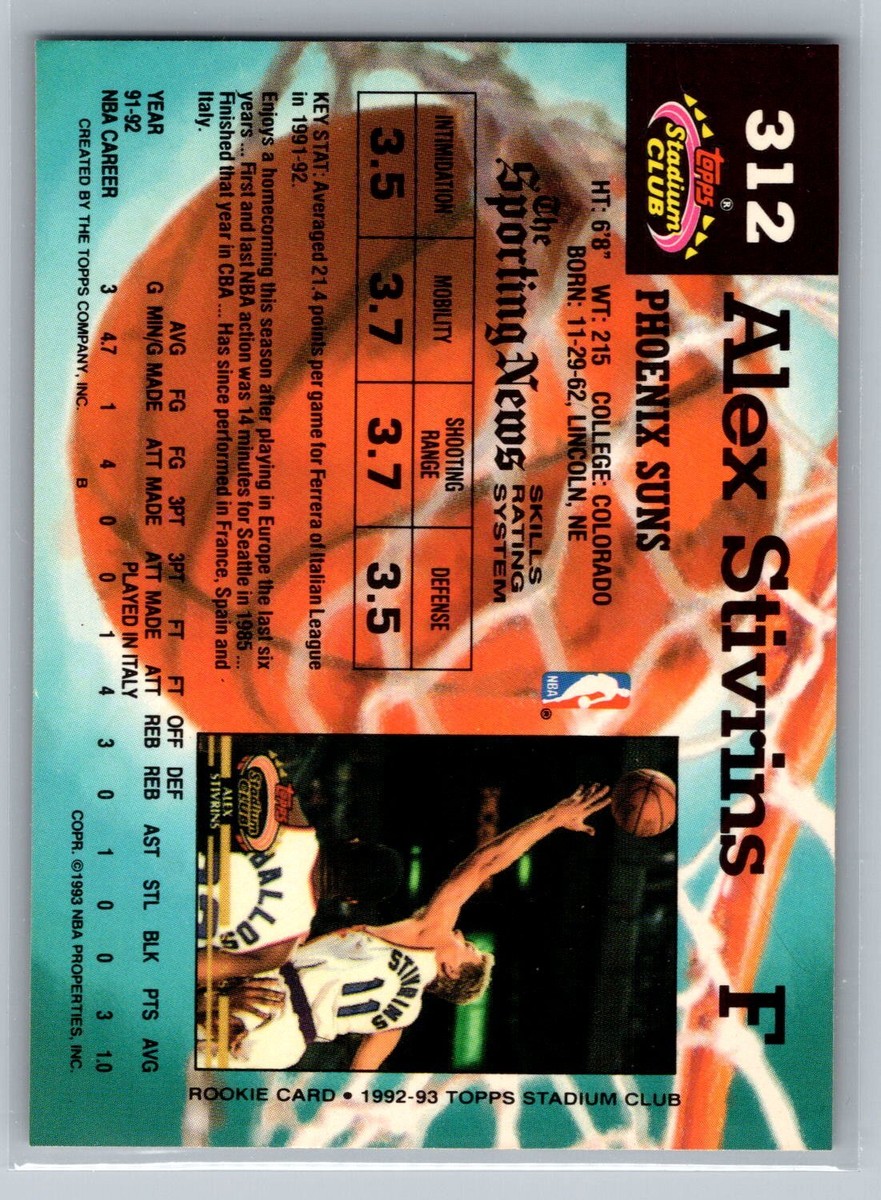 Alex Stivrins 1992-93 Stadium Club BASKETBALL #312 Phoenix Suns RC