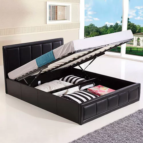 Black leather storage bed deals