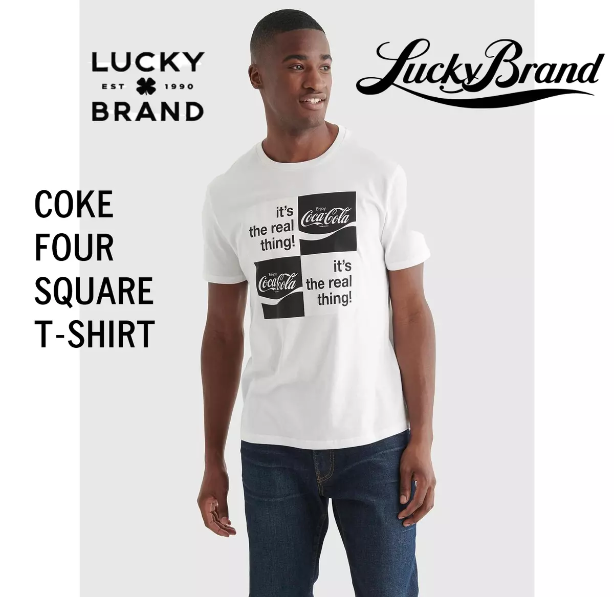 Lucky Brand Coca Cola Mens Coke FOUR SQUARE XL Tee T Shirt Cotton NEW WITH  TAGS