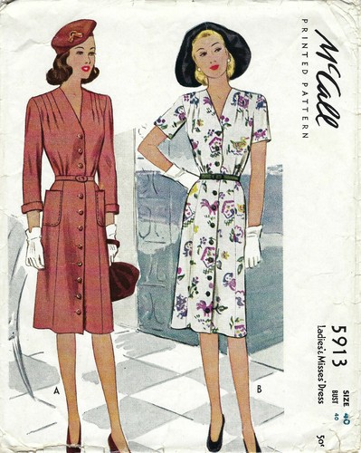 McCall 5913 Tailored V-Neck Day Dress w Button Bodice, Pockets 40 Bust COMPLETE - 第 1/4 張圖片