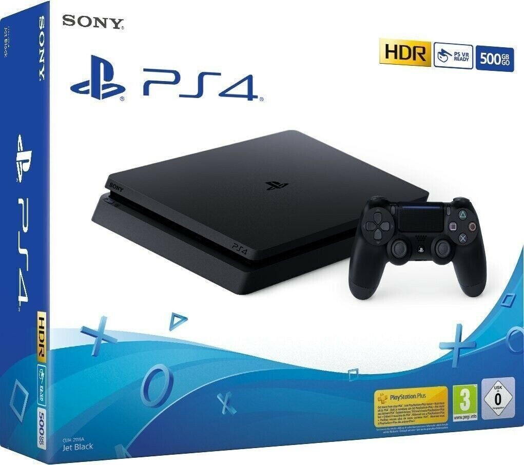 PlayStation 4 500 GB Black Slim PS4 Konsole Silm + OVP + 4 Spiele