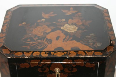 Vintage Chinese Black Lacquer Gold Painted Side Table Cabinet