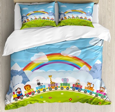 Nursery Duvet Cover Set with Pillow Shams Cartoon Railway Train Print