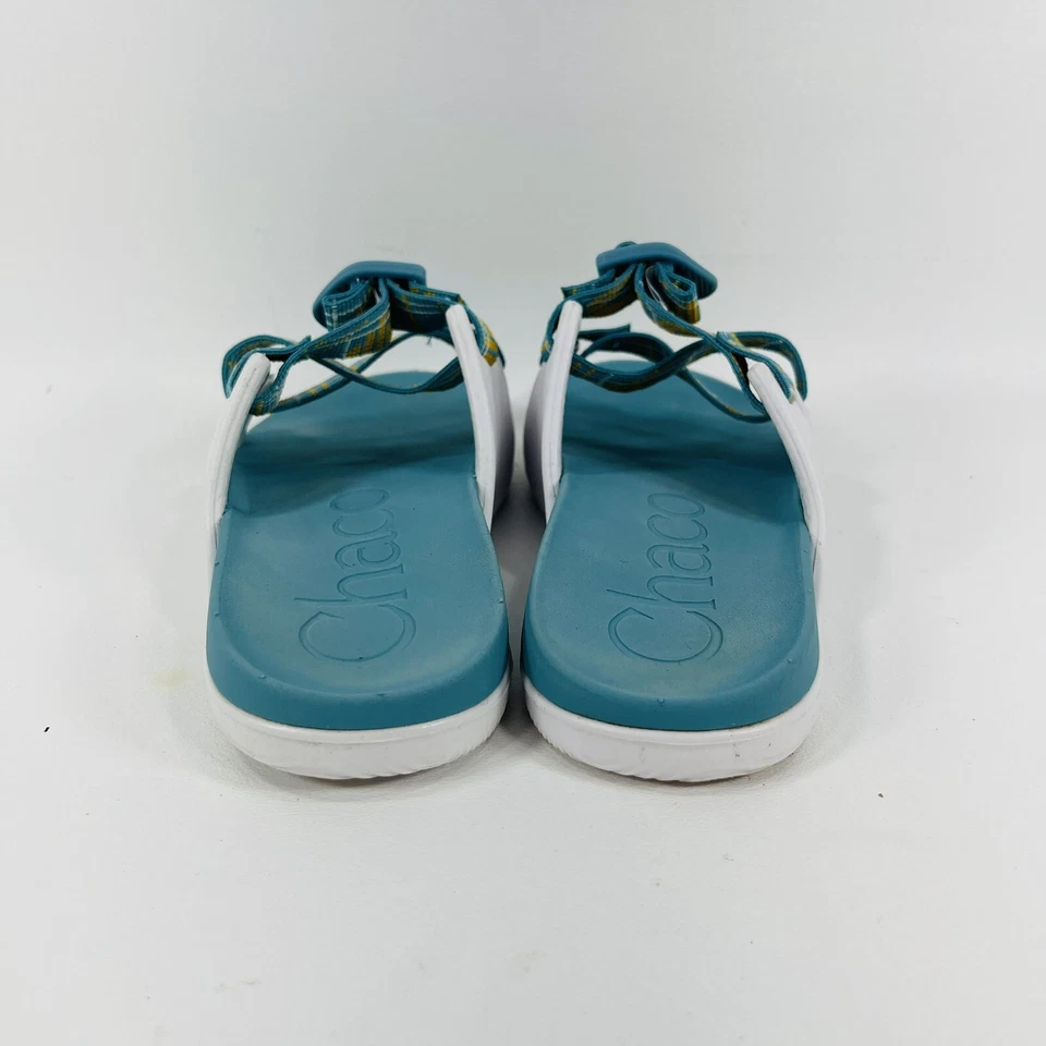 Sandalias Chaco Azul y Blanco a Cuadros Niños Jóvenes Slide Talla 4 Foto 4 de 4