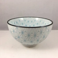Japanese Rice Soup Bowl 4.5"D Porcelain Blue Asanoha Hemp Leaf Made in Japan