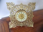 Rare Vintage German Reticulated Brass Enamel Dial Boudoir/Desk Clock Runs Well