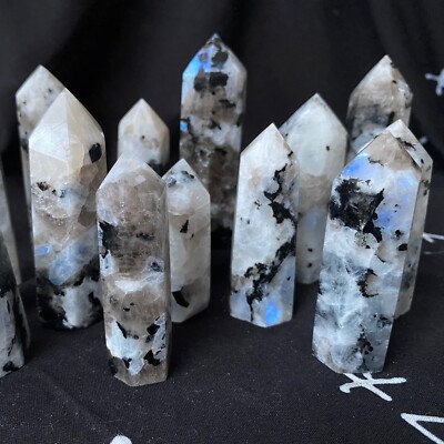 Natural Rainbow Moonstone Tower Point Crystal Mineral Specimen Home Decor