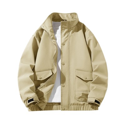 Men's Solid Color Jacket Male Loose Casual Windbreaker Jacket Retro Work Coat