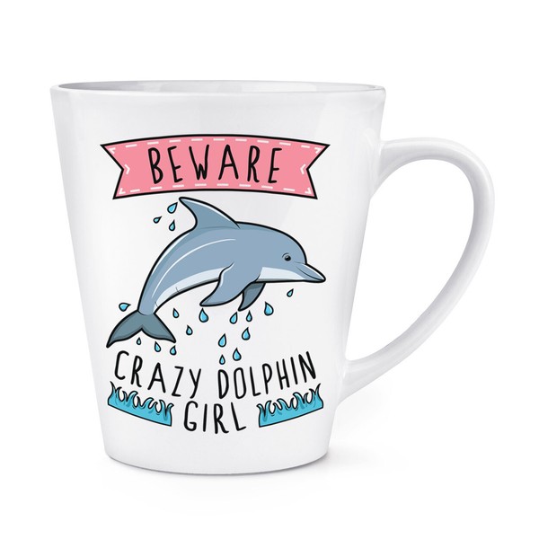 Beware VerrüCkte Delphin MäDchen 341Ml Latte Becher Tasse Tiere Scherz Daughter-image