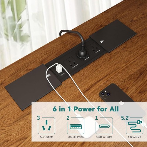 Recessed Power Strip with Dual Sliding Covers, 3 AU Outlets, 2 USB, USB-C - Picture 3 of 8