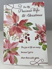 DaySpring Christmas Greeting Card Unused Precious Wife Poinsettia Holly Pink