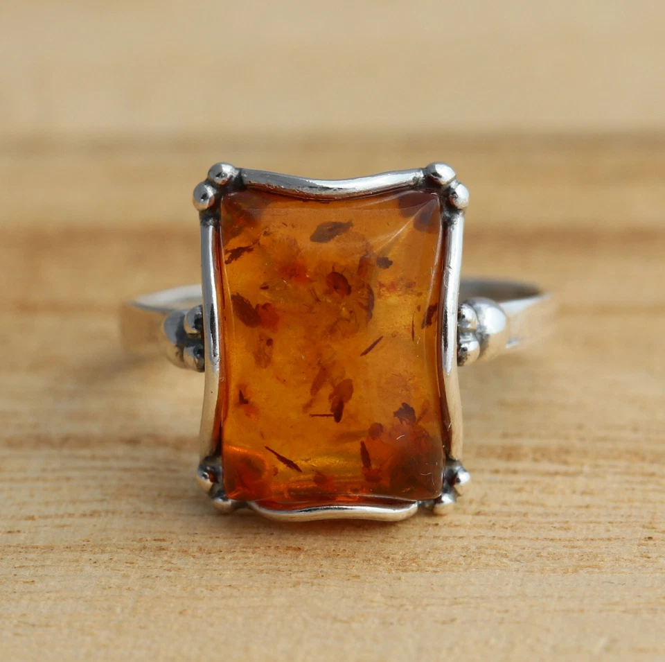 Rectangular Cognac Baltic Amber 925 Sterling Silver Ring Amber Jewellery Boxed - Image 4 of 4