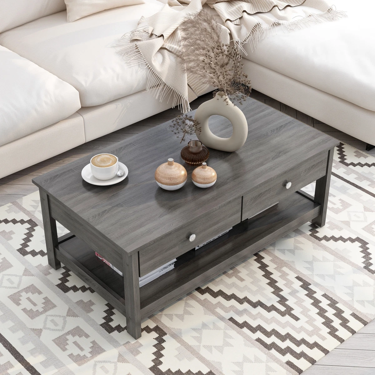 Rustic grey 2024 coffee table set