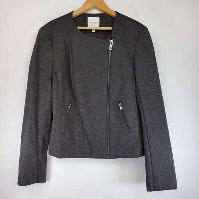 Catherine Malandrino Womens Jacket Size Large Charcoal Gray Asymmetrical Zip 