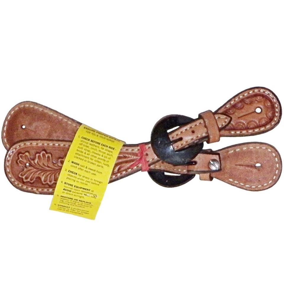 Greg Darnall Tooled Leaf Leather Dovetail LIght Oil Buckaroo Vaquero Spur Straps - Image 3 of 4