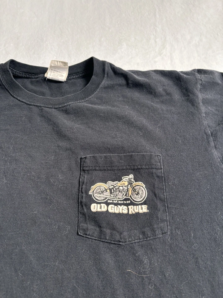 Camisa negra de manga corta Y2K Old Guys Rule Loud Fast Built To Last para hombre XL * Foto 3 de 4