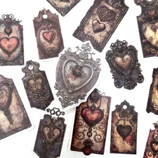 Heart Tag Washi Paper Stickers Grungy Relic Junk Journals Collage Scrapbooking