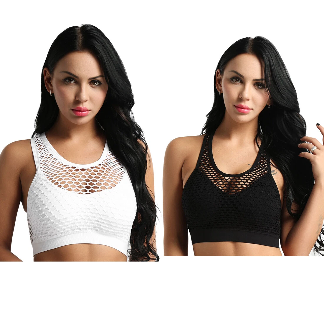 Women Yoga Crop Top Fishnet Bralette Tank Tops Gym Sports Bra Top Workout Vest