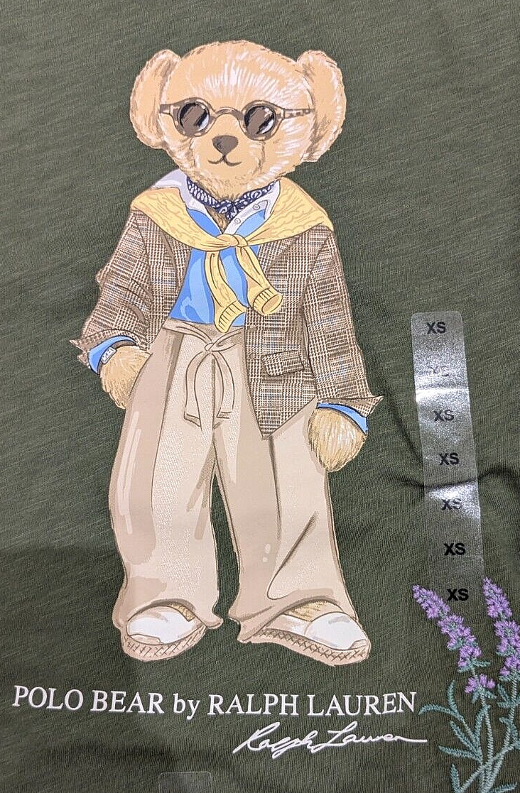 NWT Women's Polo Ralph Lauren Female Polo Bear Tee Shirt in Olive Green
