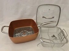 Copper Chef 9.5 in. Square Skillet Frying Pan Steel Handle w Vented Lid - 9 1/2"