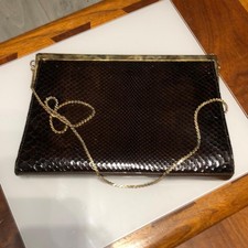 Vintage snake skin purse clutch gold tone cha...
