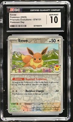 CGC Gem Mint 10 Eevee Pokémon Day 2025 Stamp 074/131 Prismatic