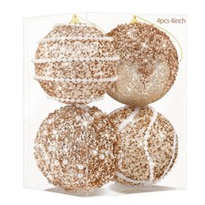 4 Pcs 4 Inch Christmas Ball Ornaments Glitter Sequin Ball Large Champagne Chr...