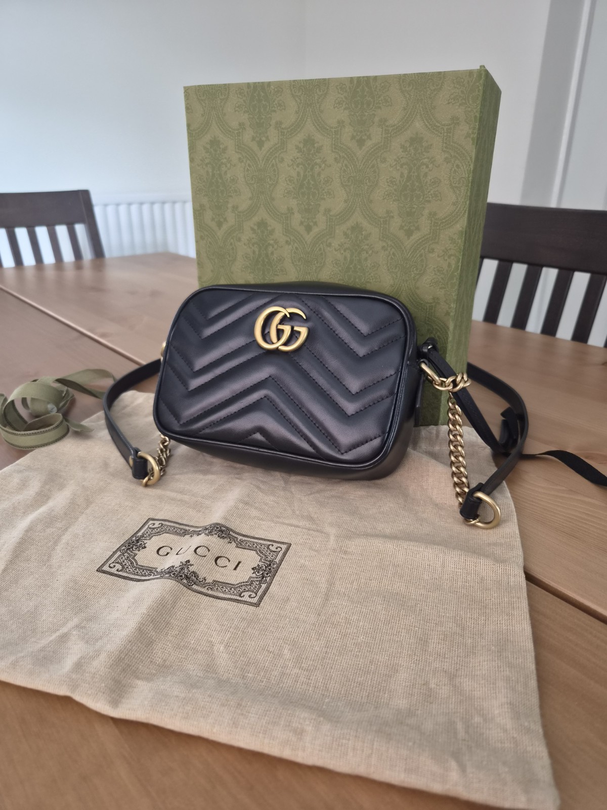 Gucci GG Mini Marmont Camera Bag Black Leather Crossbody Bag