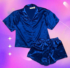 VTG 90s Victoria  s Secret Gold Label Blue Satin Pajama Set Sz S