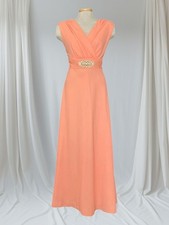 Vintage 1970's Formal Gown Bridesmaid Prom Dress Coral Orange Long Maxi Dress S