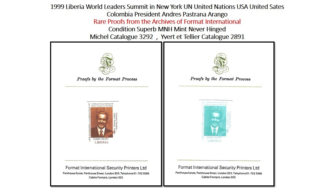 USA UN Liberia 1999 Colombia President Andres Pastrana Arango Rare Proof MNH