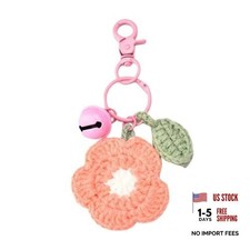 Crochet Flower Keychain for Women Girls Handmade Weaving Floral Key Chain Pink