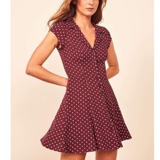 Reformation Ashton Polka Dot Mini Dress Burgundy Red Button Front dainty 6 o3