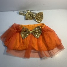 HALLOWEEN GIRLS 3-6 months ORANGE TUTU w/ Gold Bow Plus matching Hair Bow
