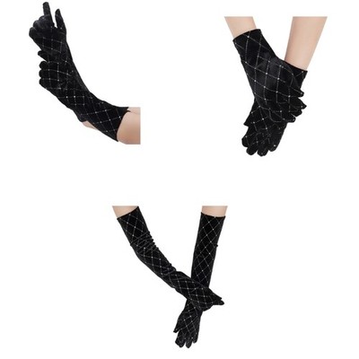 Stretch Rhinestones Gloves Women Sparkling Crystal Velet Long Gloves Nightclub