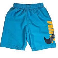 Nike Shorts Boys Medium Blue Yellow Swim Trunks Board Shorts Logo Swoosh
