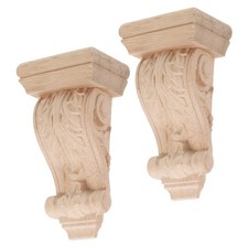2 Pcs Carved Solid Wood Capital Wooden Corbels Corner Onlay Applique
