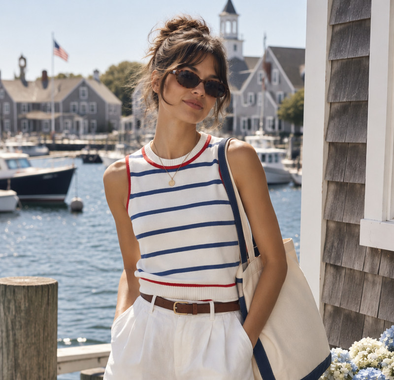 Central Park West Nautical Striped Sweater Tank S Preppy Americana Sailor Knit