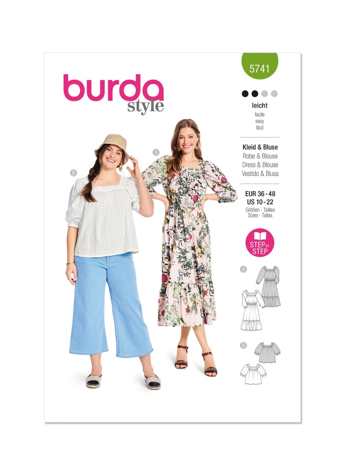 BURDA 5741 DRESS  BLOUSE Misses Sewing Pattern Sizes 10 - 22 Skill: AVERAGE