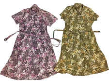 Pair VTG 1960s Swirl House Dresses Matching Pattern S/M Costume Gramma