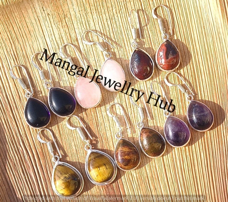 Pendientes de ónix y mezcla de piedras preciosas enchapados en plata de ley 925 lote al por mayor joyas Foto 2 de 4