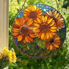 Sunflowers: Stained Glass suncatcher Style Window Hanging Decor