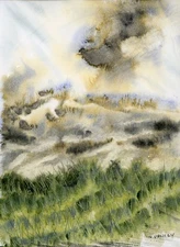 Original Watercolor Painting, Abstract landscape by Vasil Vasilev