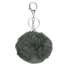 Pom Pom Keychain, 8 cm Soft Cute Fluffy Ball Key Ring, Dark Gray