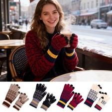 Winter Knit Gloves for Men Full Fingers Fleece Lined Warm Touchscreen Gloves